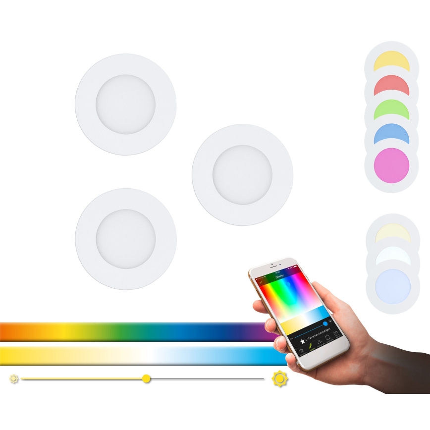 Eglo - SZETT 3x LED RGB Fényerőszabályozható süllyesztett mennyezeti lámpatest FUEVA-C LED/3W/230V átm. 8,5 cm