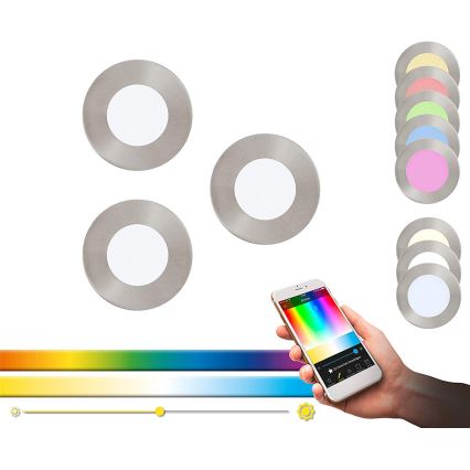 Eglo - 3 darabos dimmelhető LED RGB beépíthető lámpatest FUEVA-C LED/3W/230V átmérő 8,5 cm