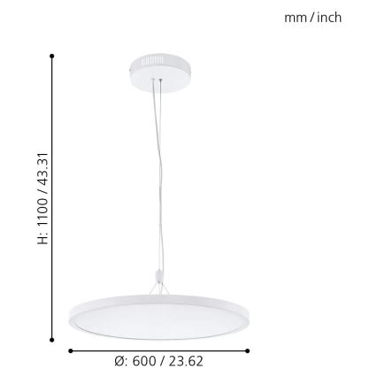 Eglo 33676 - LED RGBW fényerőszabályozható kábeles függeszték CERIGNOLA-C LED/32W/230V 2700-6500K fehér + távirányító