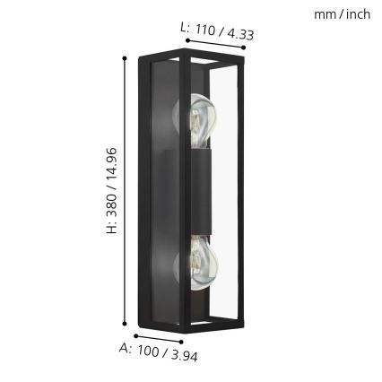 Eglo 33856 - Kültéri fali lámpatest ALAMONTE 2xE27/60W/230V IP44 fekete