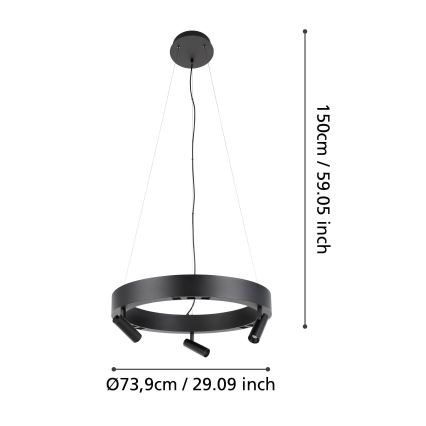 Eglo - LED dimmelhető függeszték kábelre 3xLED/8W/230V + 3xLED/8,5W 3000K fekete + távirányító