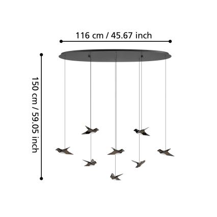 Eglo - LED Dimmelhető csillár zsinóron 8xLED/4,2W/230V 3000K fekete