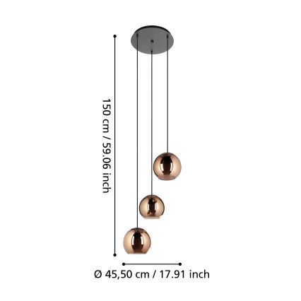 Eglo - Csillár zsinóron 3xE27/40W/230V réz