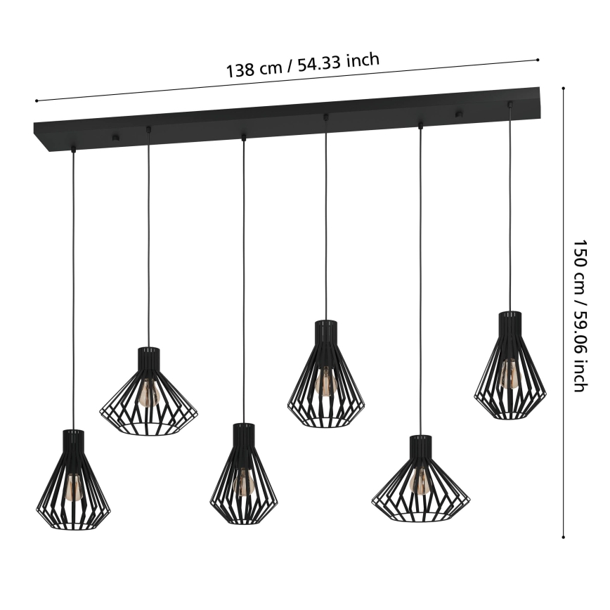 Eglo - Csillár zsinóron 6xE27/40W/230V fekete