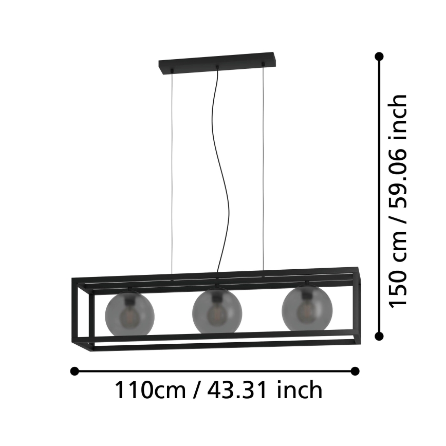 Eglo - Csillár zsinóron 3xE27/40W/230V füstös/fekete