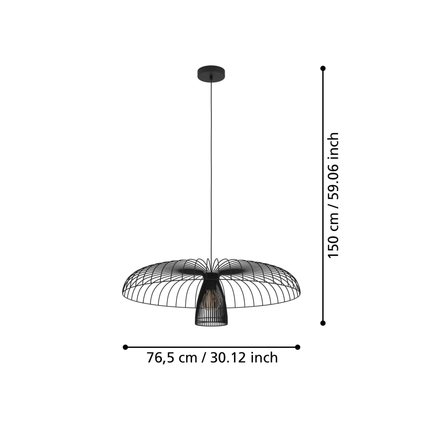 Eglo - Csillár zsinóron 1xE27/60W/230V átm. 77 cm fekete