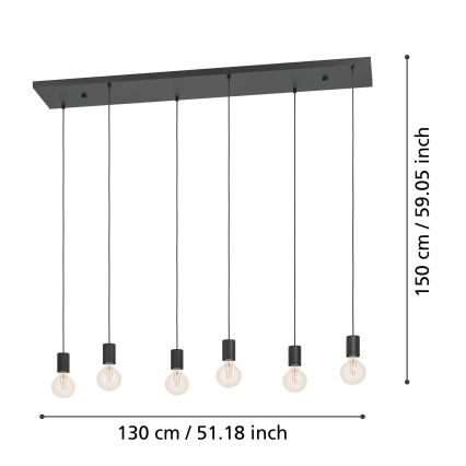 Eglo - Csillár zsinóron 6xE27/40W/230V fekete