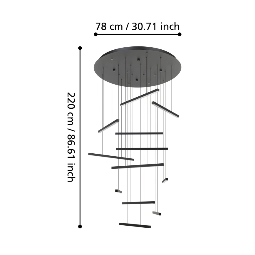 Eglo - LED Dimmelhető csillár zsinóron 12xLED/8,4W/230V 3000K fekete