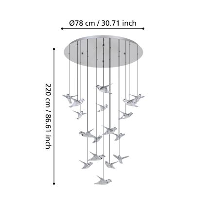 Eglo - LED Dimmelhető csillár zsinóron 17xLED/3W/230V 3000K fényezett króm