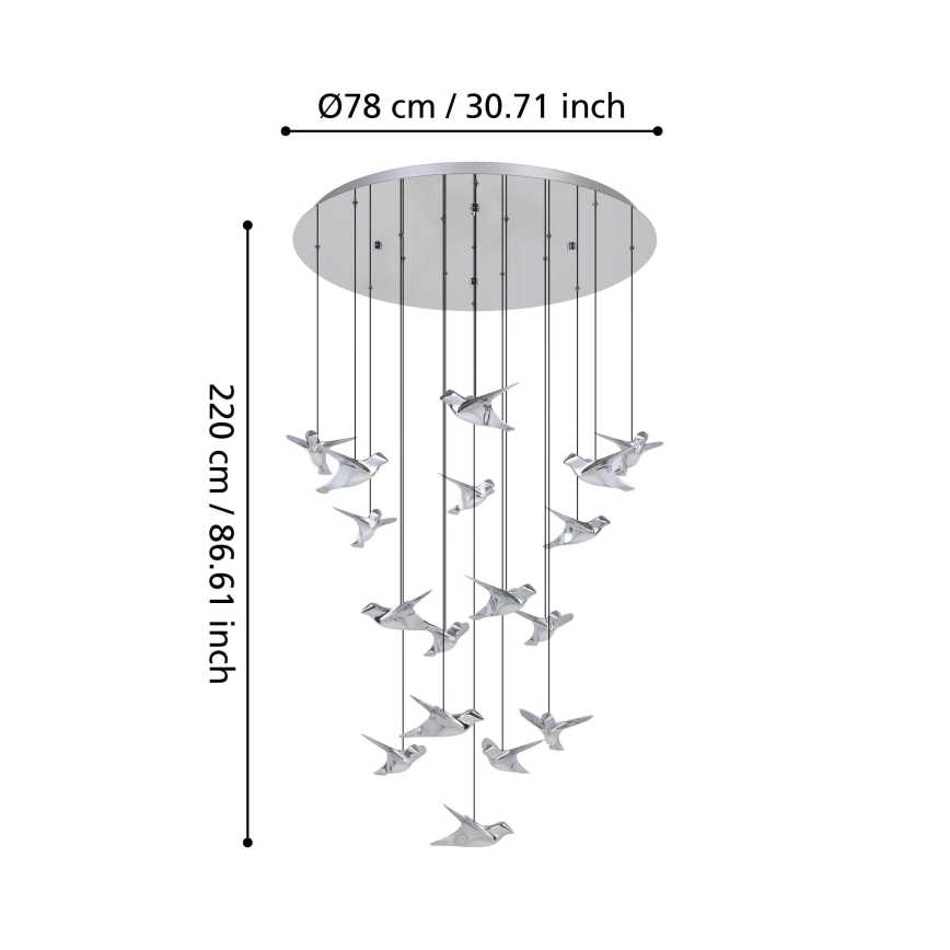 Eglo - LED Dimmelhető csillár zsinóron 17xLED/3W/230V 3000K fényezett króm