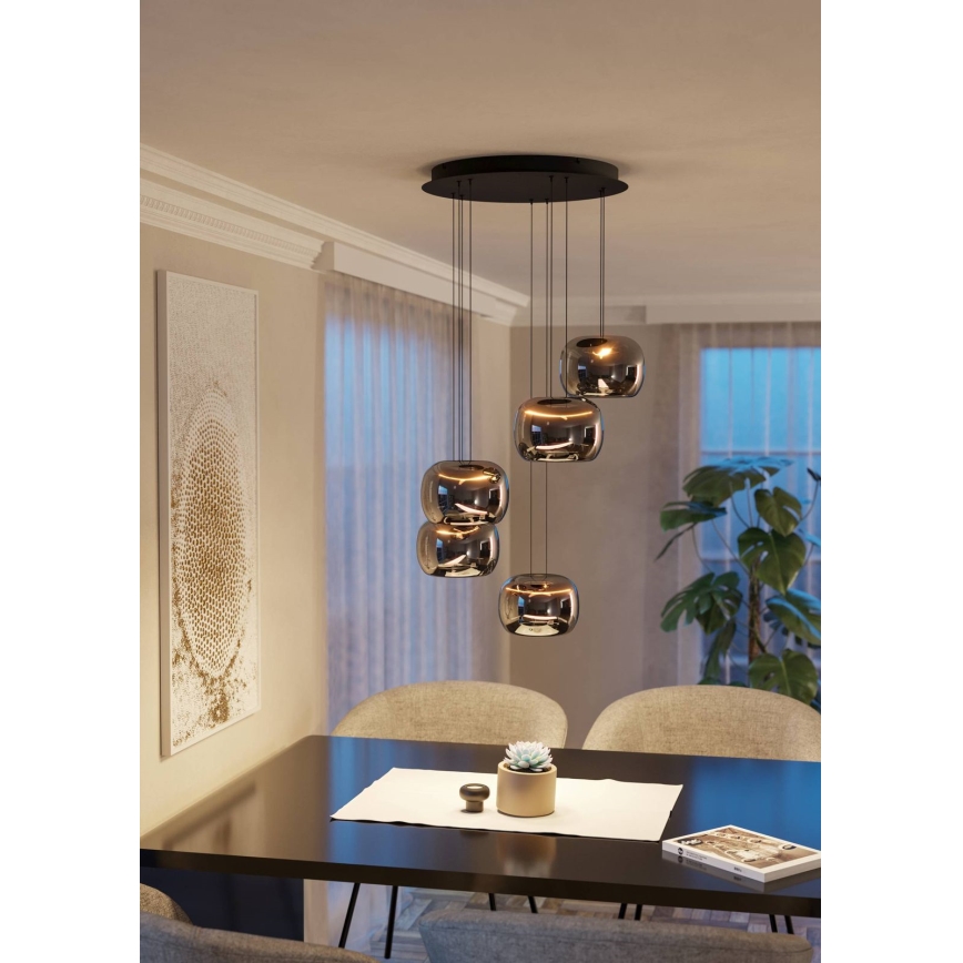 Eglo - LED dimmelhető kábeles csillár 5xLED/5,8W/230V fekete/füstszínű
