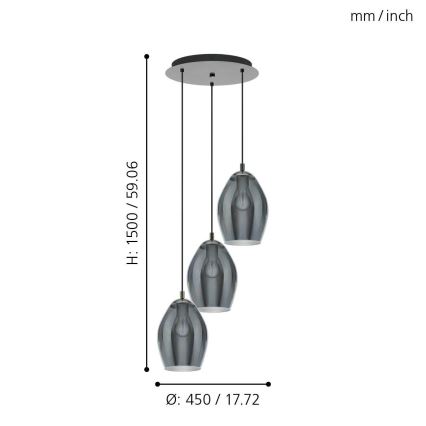 Eglo - Csillár zsinóron 3xE27/60W/230V füstös