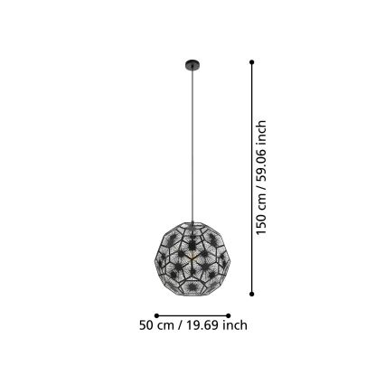 Eglo 39619 - Csillár zsinóron 1xE27/60W/230V átm. 50 cm fekete