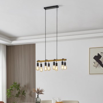 Eglo 43316 - ERRIBERA kábeles csillár 8xE27/40W/230V, tölgy/fekete