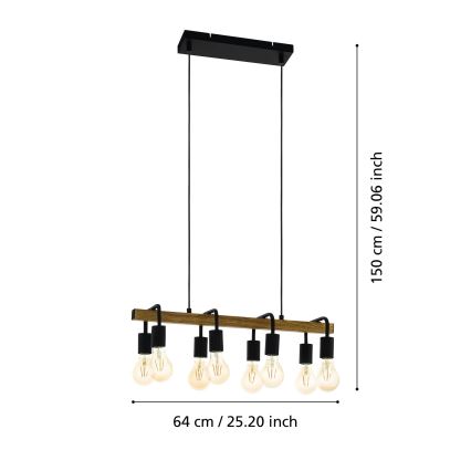 Eglo 43316 - ERRIBERA kábeles csillár 8xE27/40W/230V, tölgy/fekete