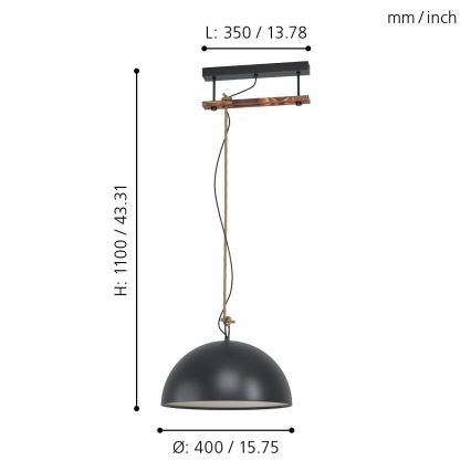 Eglo 43396 - HODSOLL függeszték kábellel 1xE27/40W/230V