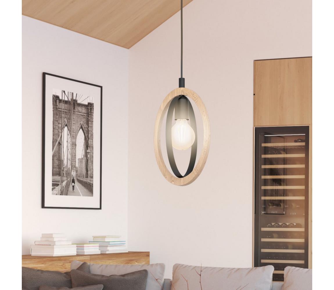 Basildon függő lámpa fa/acél, egy izzós
