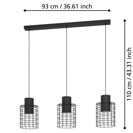 Eglo - Csillár zsinóron 3xE27/40W/230V fekete