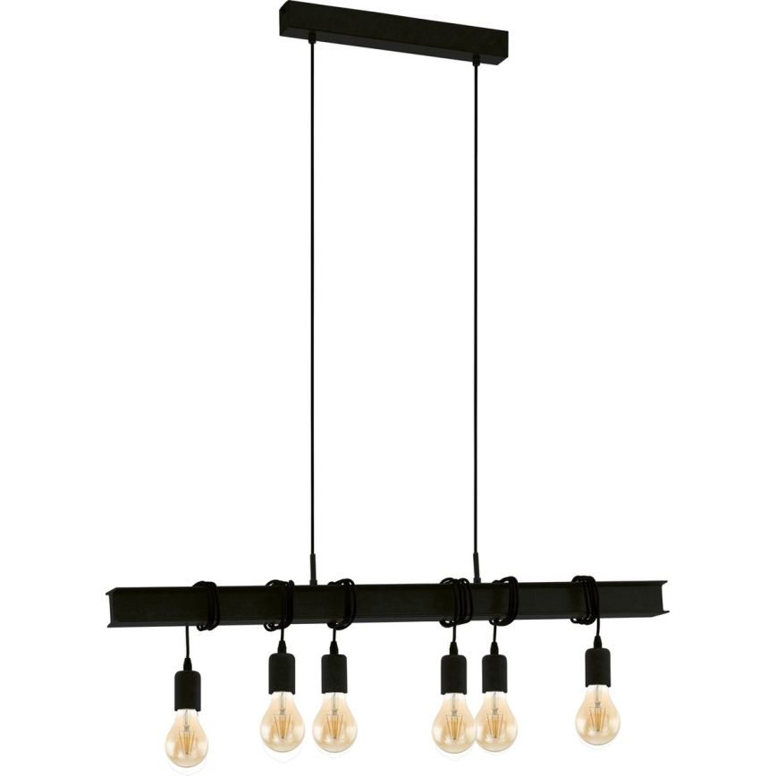 Eglo 43712 - Csillár zsinóron TOWNSHEND 6xE27/60W/230V fekete