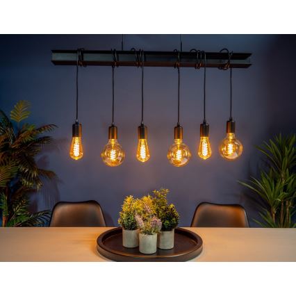 Eglo 43712 - Csillár zsinóron TOWNSHEND 6xE27/60W/230V fekete