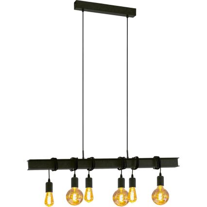 Eglo 43712 - Csillár zsinóron TOWNSHEND 6xE27/60W/230V fekete