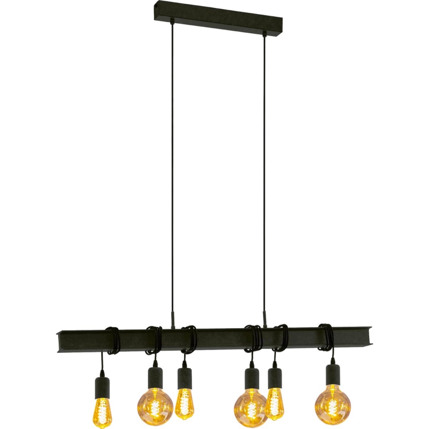 Eglo 43712 - Csillár zsinóron TOWNSHEND 6xE27/60W/230V fekete
