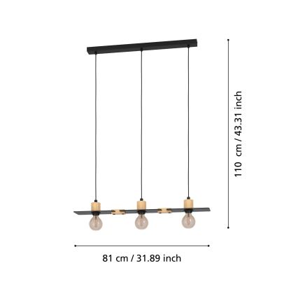 Eglo - Csillár zsinóron 3xE27/40W/230V