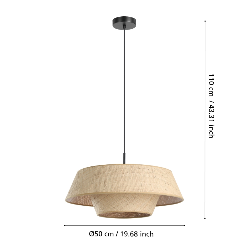 Eglo - Zsinóros függőlámpa 1xE27/60W/230V, rattan búra