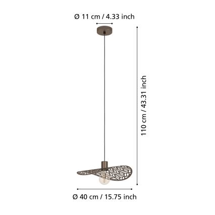 Eglo - Kábelre függesztett csillár 1xE27/60W/230V, átm. 40 cm, bronzszínű