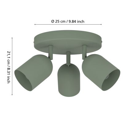 Eglo - 3× E14 spotlámpa, 3×40 W, 230 V, átmérő 25 cm, zöld