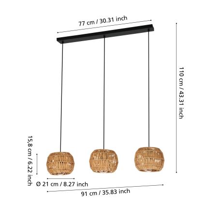 Eglo - Kábeles függeszték 3xE27/40W/230V barna