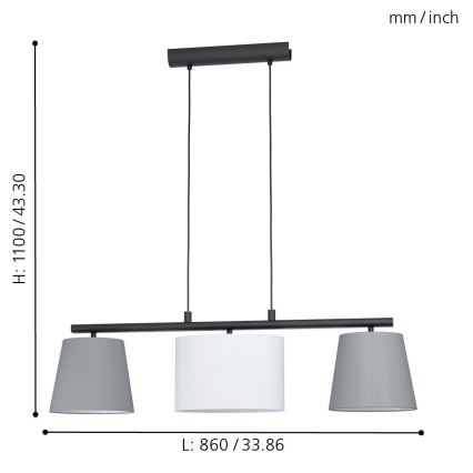 Eglo 55207 - Csillár zsinóron ALMEIDA 3xE14/25W/230V szürke