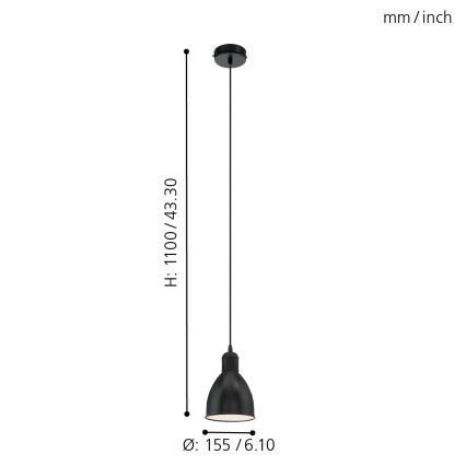Eglo 55243 - PRIDDY kábeles függőlámpa 1xE27/60W/230V fekete