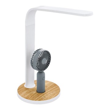 Eglo 55399 - Fényerőszabályozható, újratölthető asztali LED-lámpa ventilátorral LED/6,2W/5V 3000/4000/5000K 2000 mAh fehér/barna