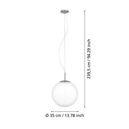 Eglo 63269 - PIEDALE kábeles függőlámpa, 1xE27/60W/230V, Ø 35 cm, matt króm