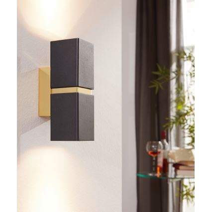 Eglo 64798 - LED fali lámpa PASSA PRO 2xGU10/3,3W/230V 3000K fekete/arany
