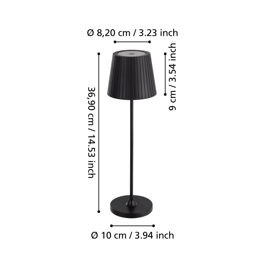 Eglo - LED dimmelhető kültéri újratölthető asztali lámpa LED/3,8W/5V 2400/3000/4000K 2000 mAh IP44 fekete