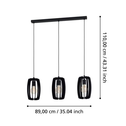 Eglo - Csillár zsinóron 3xE27/40W/230V fekete