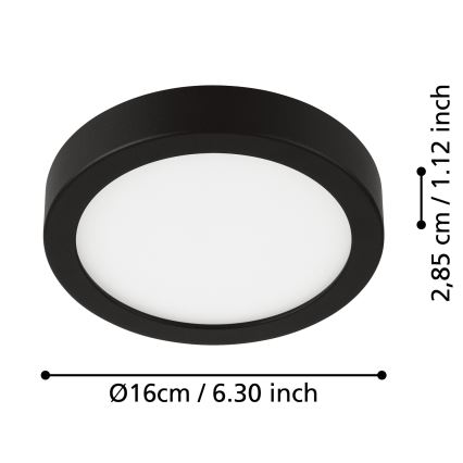 Eglo - LED fürdőszobai mennyezeti lámpa, 11 W, 230 V, IP44, fekete, átm. 16 cm