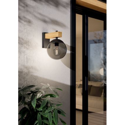 Eglo - Kültéri fali lámpa 1xE27/40W/230V fekete/fa IP44