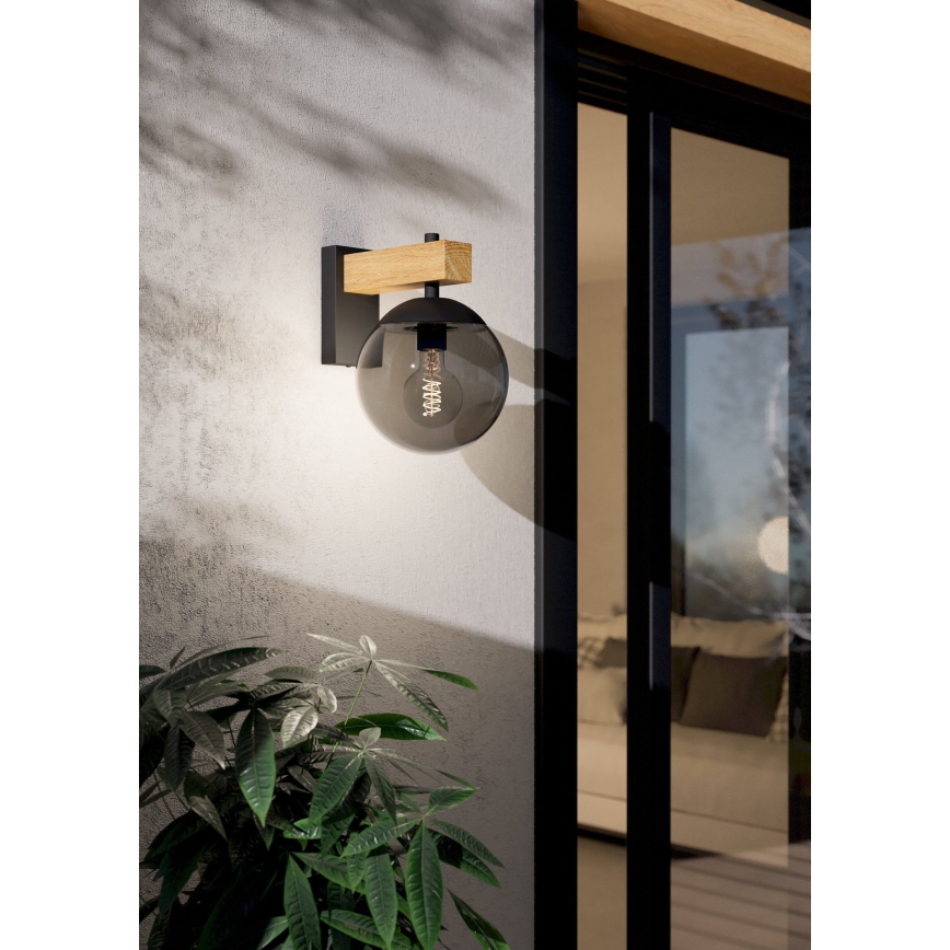 Eglo - Kültéri fali lámpa 1xE27/40W/230V fekete/fa IP44