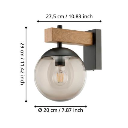 Eglo - Kültéri fali lámpa 1xE27/40W/230V fekete/fa IP44