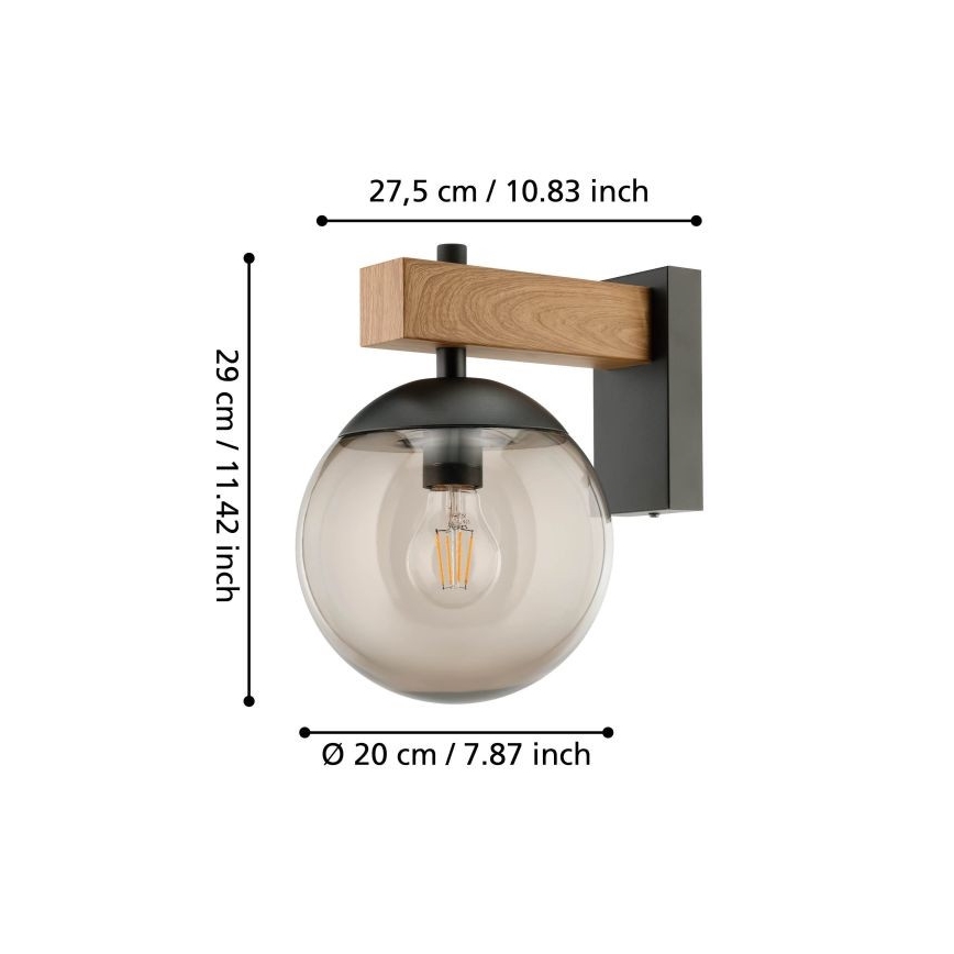 Eglo - Kültéri fali lámpa 1xE27/40W/230V fekete/fa IP44
