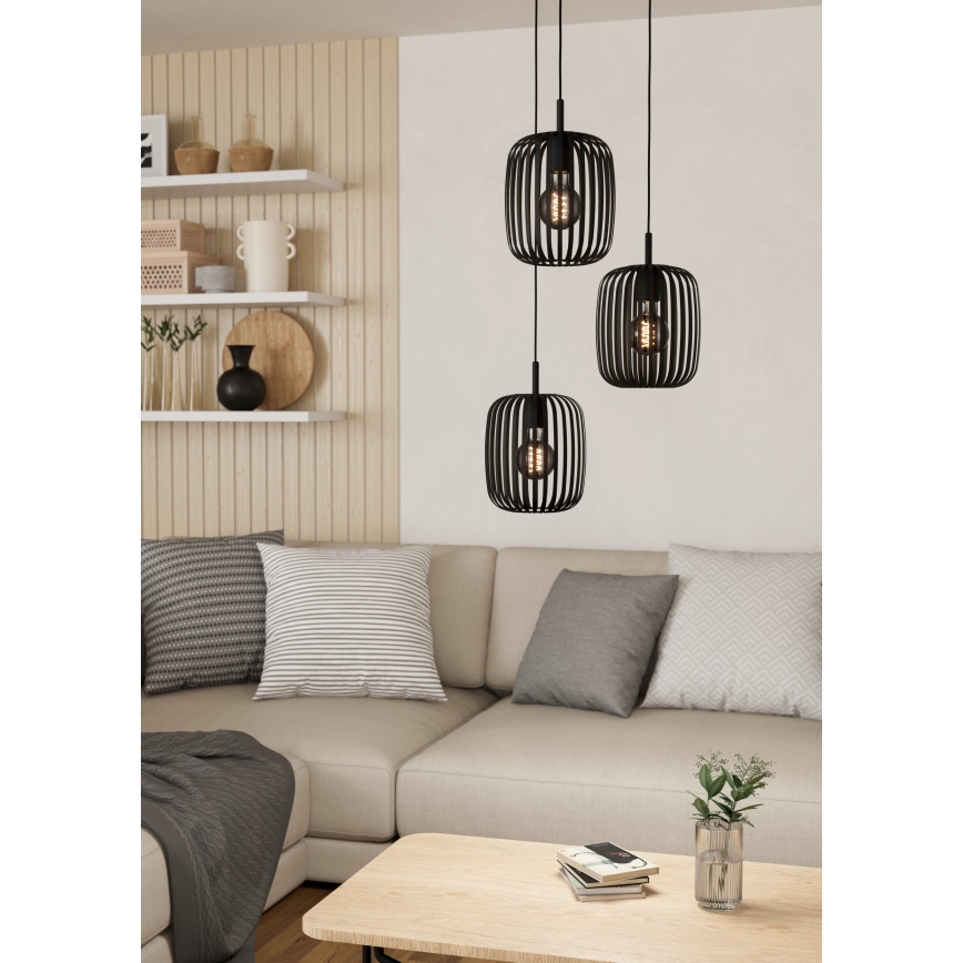 Eglo - Csillár zsinóron 3xE27/40W/230V fekete