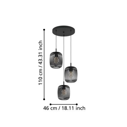 Eglo - Csillár zsinóron 3xE27/40W/230V fekete