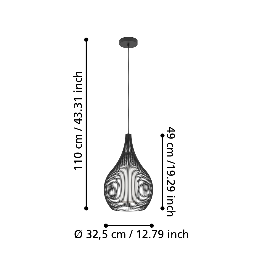 Eglo - Csillár zsinóron 1xE27/40W/230V fekete