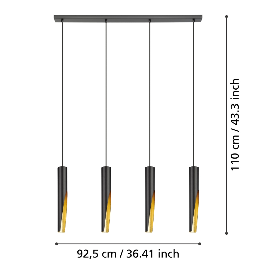 Eglo - LED Csillár zsinóron 4xGU10/4,5W/230V fekete/arany