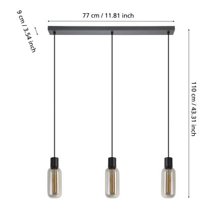 Eglo - Függeszték kábellel 3xE27/4W/230V fekete/füstszínű