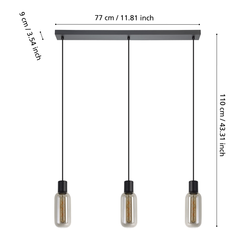 Eglo - Függeszték kábellel 3xE27/4W/230V fekete/füstszínű