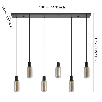 Eglo - Csillár kábelen 6xE27/4W/230V fekete/füstszínű